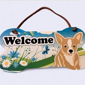 Dog (chihuahua) Bone Welcome Sign - Blue and Brown